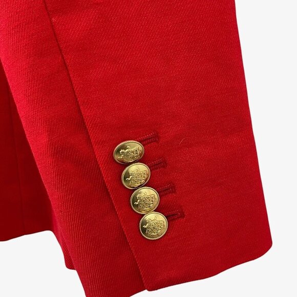 J Crew Helena Blazer Stretch Linen Belvedere Red Size 4 Casual Gold Buttons - Picture 8 of 13
